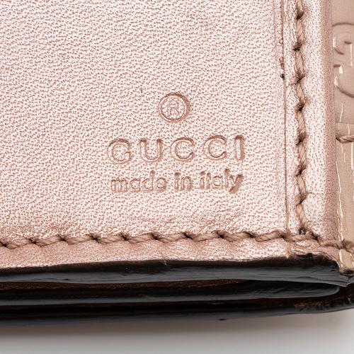 Gucci Metallic Patent Microguccissima Leather Script Continental Wallet