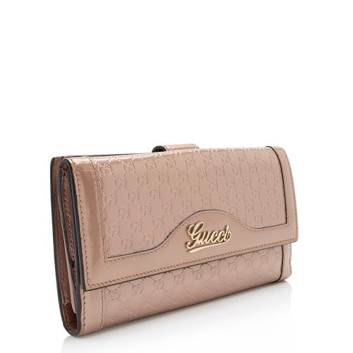 Gucci Metallic Patent Microguccissima Leather Script Continental Wallet