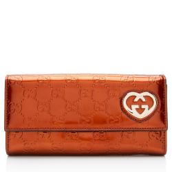 Gucci Metallic Patent Guccissima Leather Heart Logo Wallet