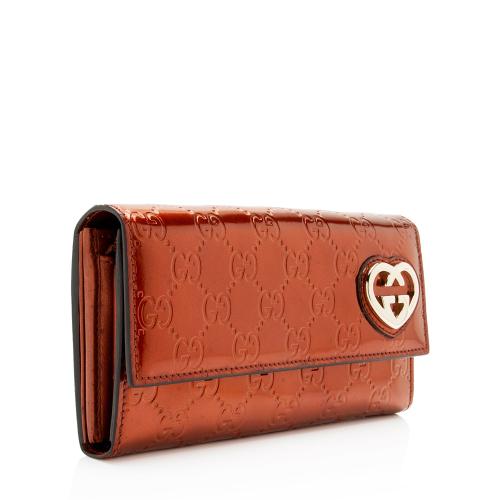 Gucci Metallic Patent Guccissima Leather Heart Logo Wallet