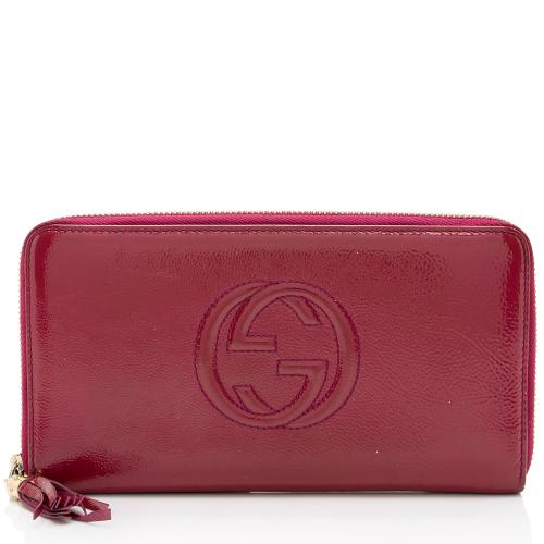 Gucci Patent Leather Soho Travel Zip Around Wallet