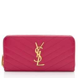 Saint Laurent Matelasse Grain de Poudre Monogram Zip Around Wallet