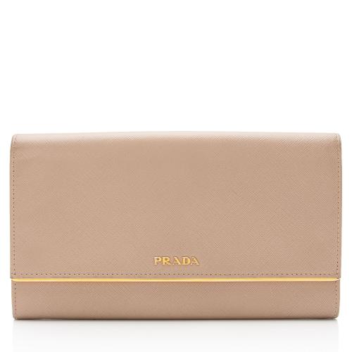 Prada Saffiano Metal Bar Continental Wallet