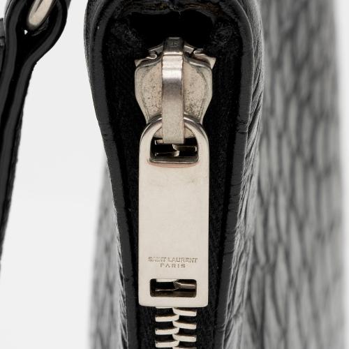 Saint Laurent Croc Embossed Leather Monogram Wristlet