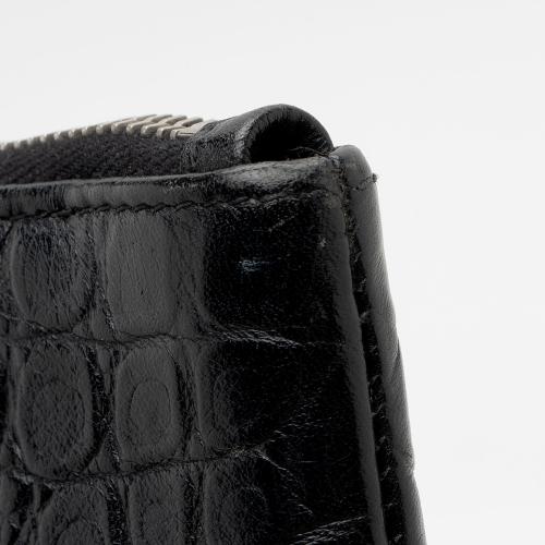 Saint Laurent Croc Embossed Leather Monogram Wristlet