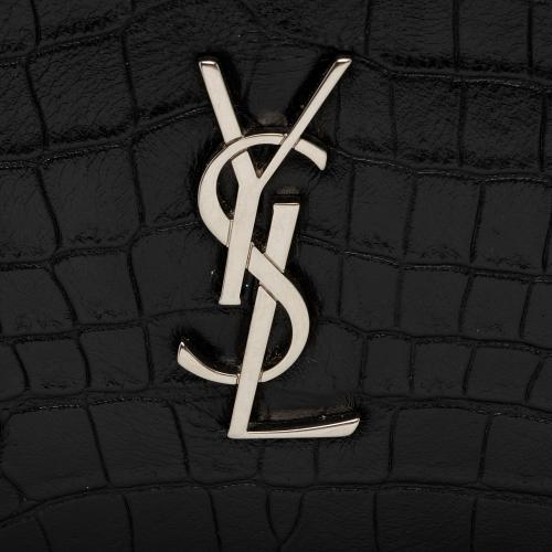 Saint Laurent Croc Embossed Leather Monogram Wristlet