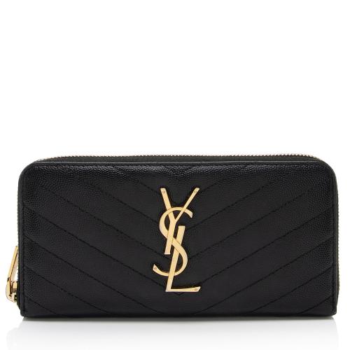 Saint Laurent Matelasse Grain de Poudre Monogram Zip Around Wallet