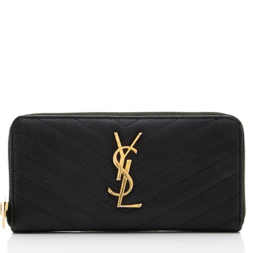 Saint Laurent Matelasse Grain de Poudre Monogram Zip Around Wallet