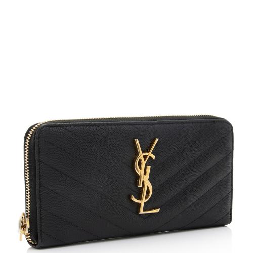 Saint Laurent Matelasse Grain de Poudre Monogram Zip Around Wallet