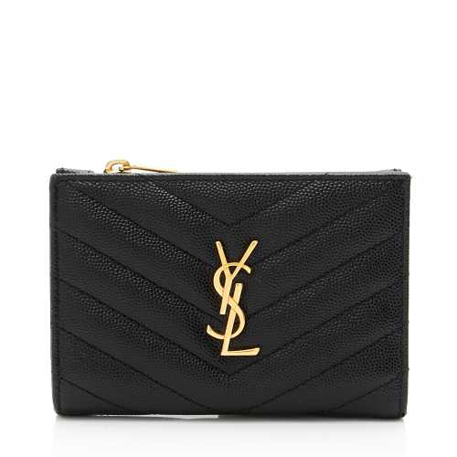 Saint Laurent Matelasse Grain de Poudre Monogram Zipper Card Case