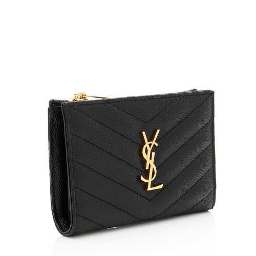 Saint Laurent Matelasse Grain de Poudre Monogram Zipper Card Case