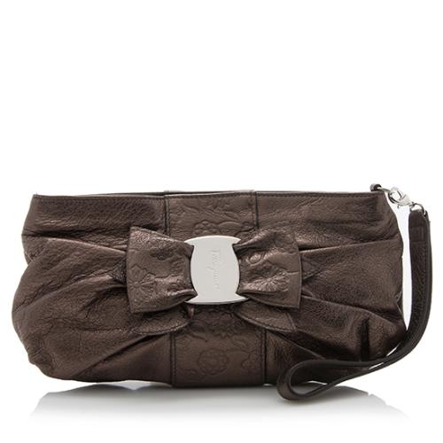 Salvatore Ferragamo Embossed Leather Bow Wristlet