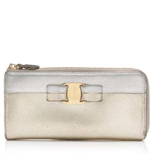 Salvatore Ferragamo Metallic Saffiano Vara Zip Continental Wallet