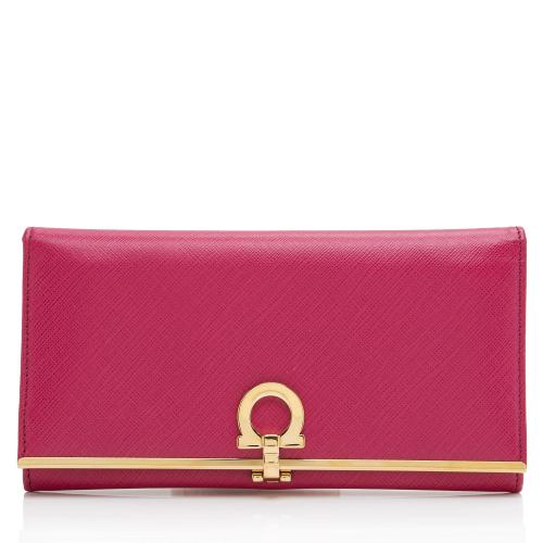 Salvatore Ferragamo Saffiano Gancini Clasp Continental Wallet