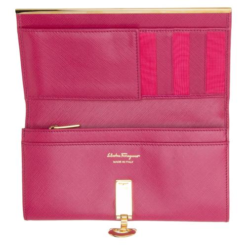 Salvatore Ferragamo Saffiano Gancini Clasp Continental Wallet