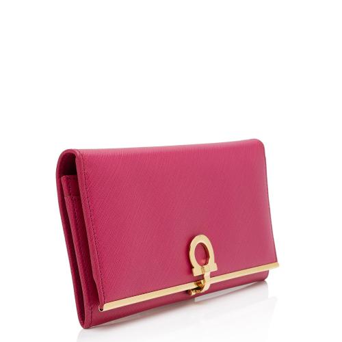 Salvatore Ferragamo Saffiano Gancini Clasp Continental Wallet