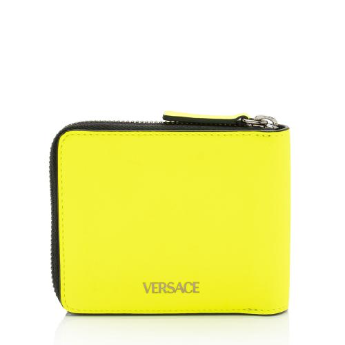 Versace Rubberized Calfskin Medusa Zip Bi-Fold Wallet