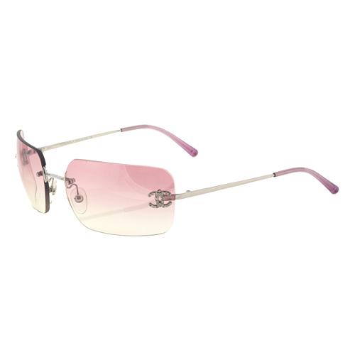 Chanel Rimless Crystal CC Rectangle Sunglasses