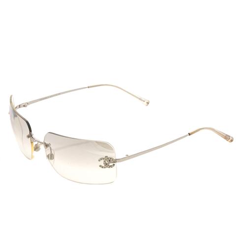 Chanel Rimless Crystal CC Rectangle Sunglasses