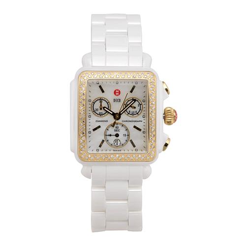 Michele Deco Ceramic White Diamond Gold Watch