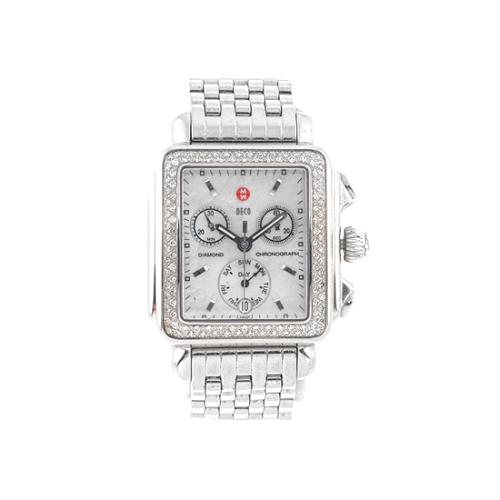 Michele Stainless Steel Diamond Deco Chronograph Watch