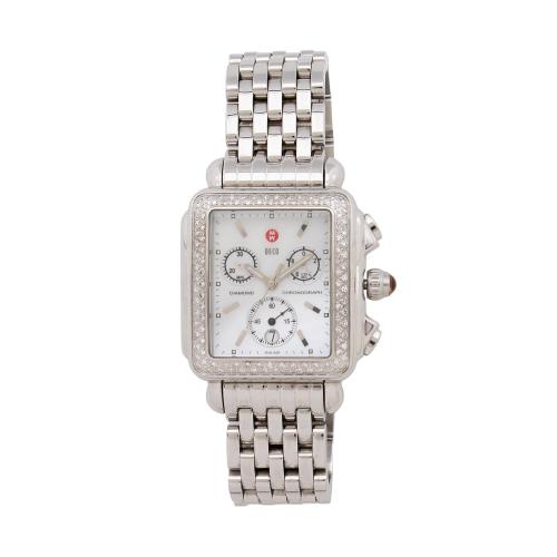 Michele Stainless Steel Diamond Deco Chronograph Watch