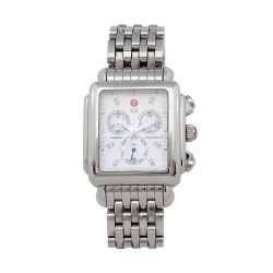 Michele Stainless Steel Diamond Deco Chronograph Watch