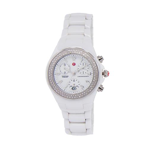 Michele Diamond Ceramic Large Tahitian Chronograph Watch